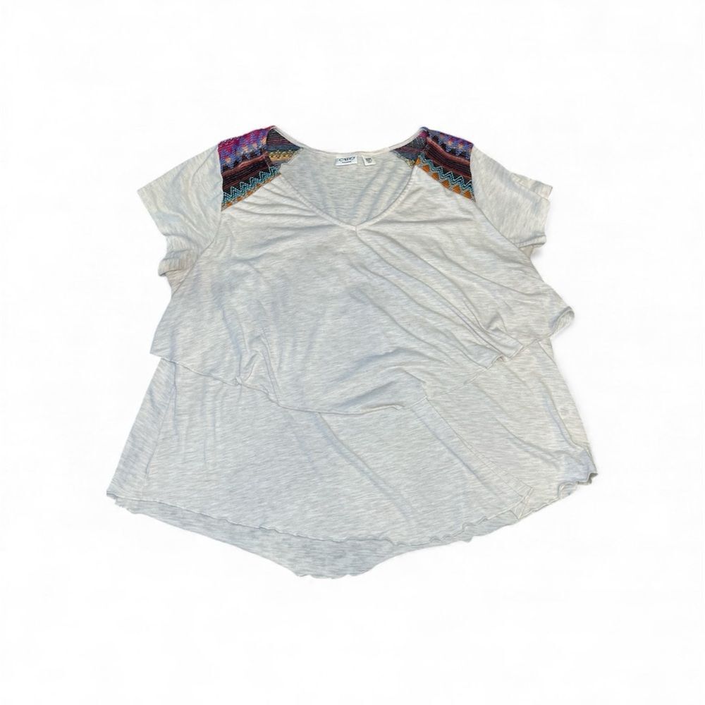 Cato Light Gray Top with Colorful Shoulder Accents